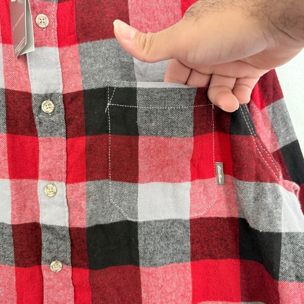 Eddie Bauer Flannel Shirt Mens XL Red Flannel Plaid Pocket Outdoor Button Down - Picture 7 of 9
